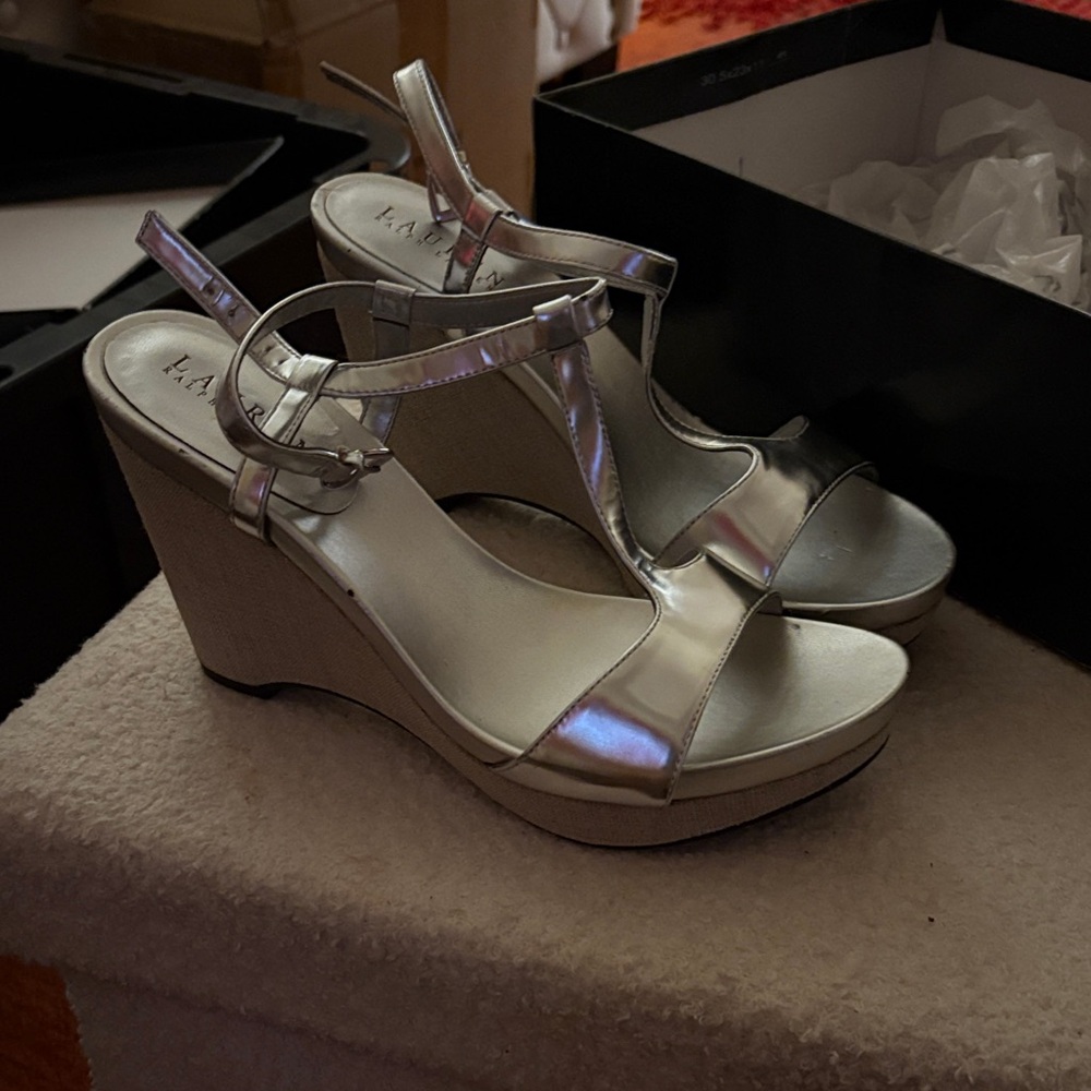 Ralph Lauren Silver Metallic Wedges
